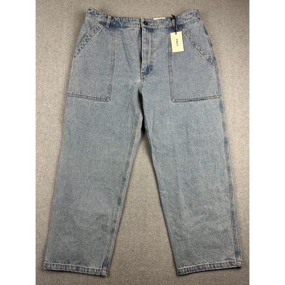 P&Co Denim - P&Co 304 Jeans Womens 18 36L Light Wash Blue Relaxed Cropped Denim Cargo NWT